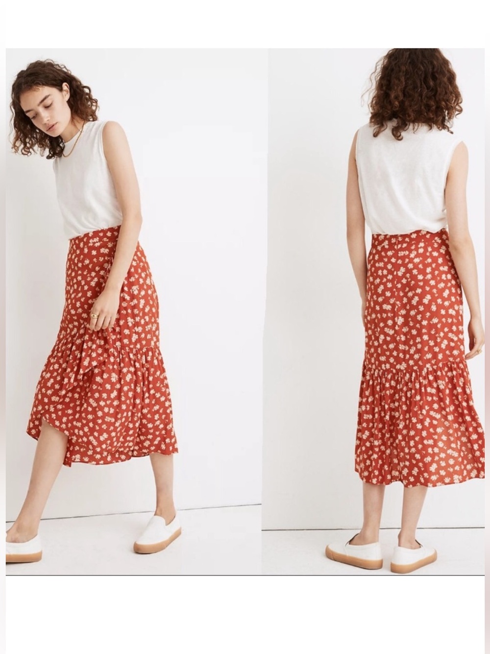 Madewell Midi Faux Wrap Skirt Size 14 Red Coastal - Picture 3 of 9